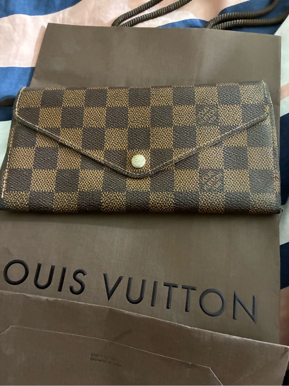Louis Vuitton Brown Damier Envelope Wallet with Gold Snap